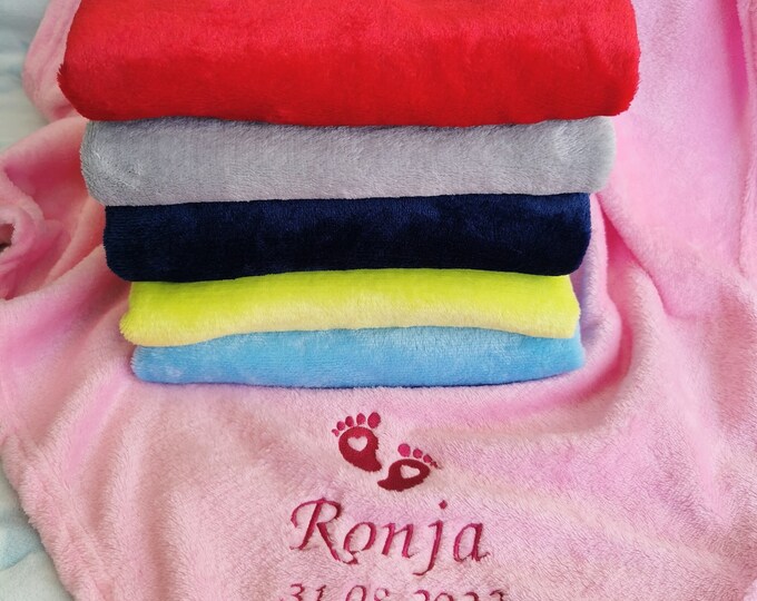 Personalized Baby Blanket, Embroidered Name Blanket, Cuddly Blanket, Birthday Gift, Christening Gift, Children's Room, 6 Colors, 70 x 100 cm