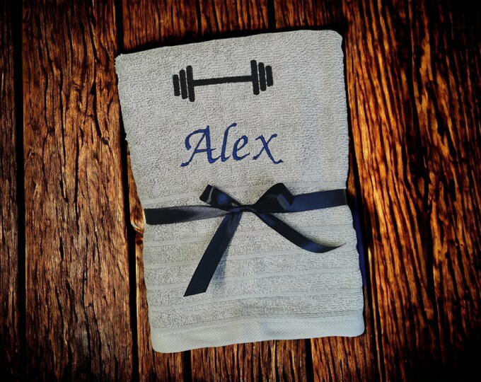 Personalized towel with name, embroidered, for sports, fitness, gym, men & women, 100% cotton