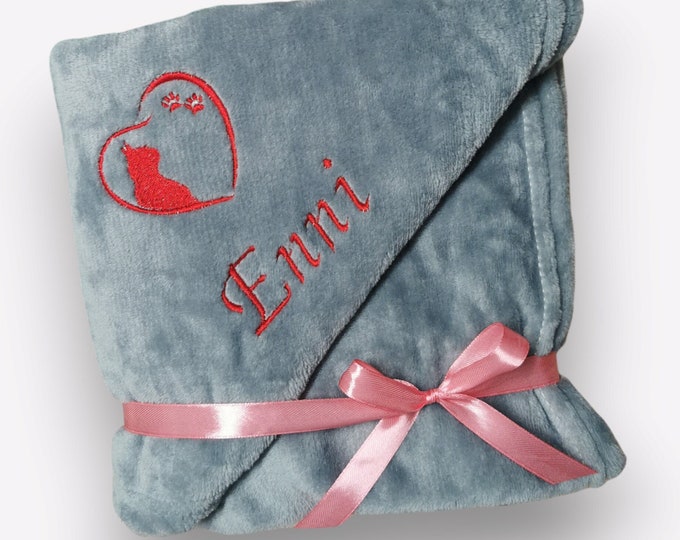 CAT Personalized Blanket, Embroidered Name Blanket, Kitten Gift, Cat Blanket, Pets, Animals, Cat Toys, 11 Colors, 70x100, 130x150