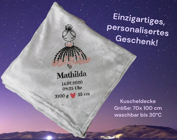 Children's blanket personalized/name blanket/customize/name + ballerina/girl/birth/birthday/baptism/holidays/children's room/70x100