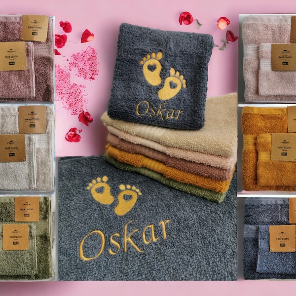 PREMIUM QUALITY - SET personalized towel + washcloth/embroidered with name/baby washcloth personalized/children/babies/birth gift