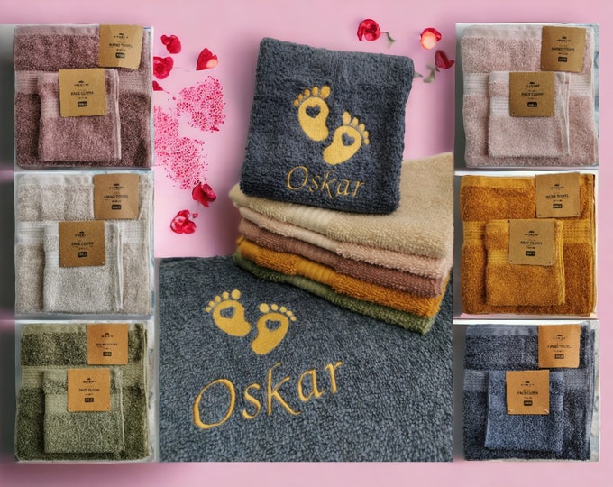 PREMIUM QUALITY - SET Personalized towel+washcloth/Embroidered with name/Personalized baby washcloth/Children/Babies/Gift birth