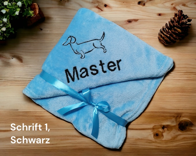 Personalized dog blanket for Dachshunds, 13 colors, 2 sizes, embroidered, cuddly, gift, coral fleece