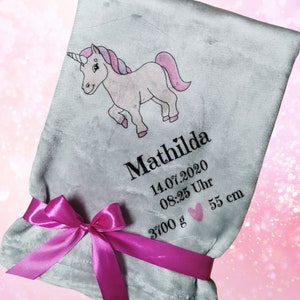 Children&#39;s blanket personalized/name blanket/customize/name and unicorn/girl/birth/birthday/baptism/holidays/children&#39;s room/70x100