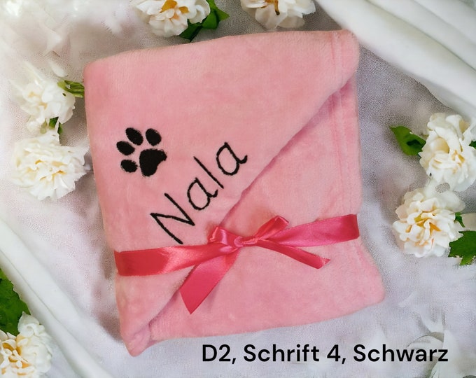 Personalized Dog Blanket with Name - Embroidered Cuddly Blanket for Dogs & Cats - Puppy Gift - Pet Blanket in 13 Colors/ 2 Sizes