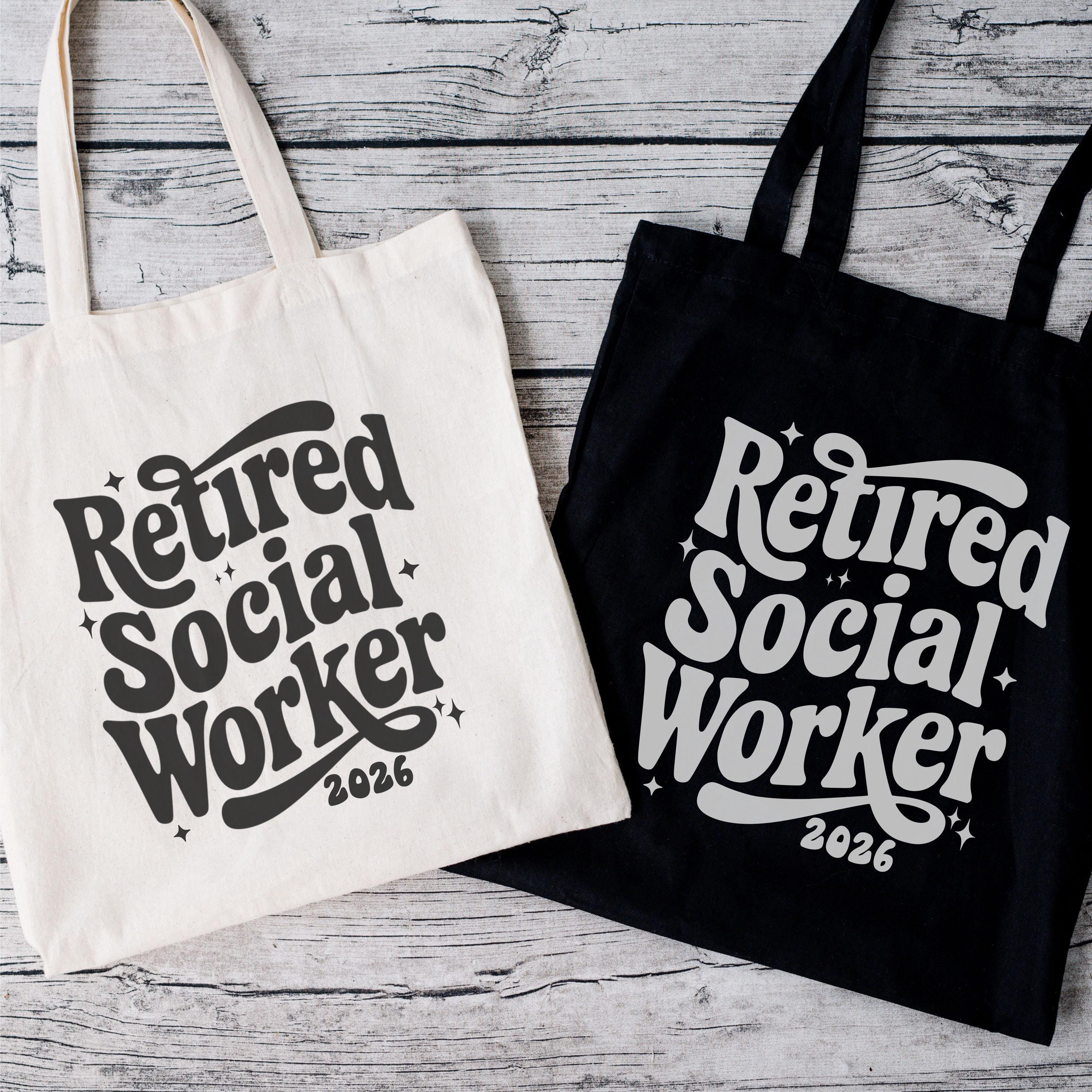 Custom Retro Retired Social Worker Tote Bag, Retirement Tote Bag