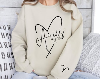 Custom Aries Zodiac Sweatshirt, Zodiac Birthday Gift for Her, Astrology Gift for Aries, Aries Gift, Zodiac Sign Crewneck