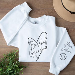 Personalized Baseball Grandma Sweatshirt with Kids Name on Sleeve, Custom Baseball Grandma Crewneck, Sports Grandma, Baseball Lover Gift