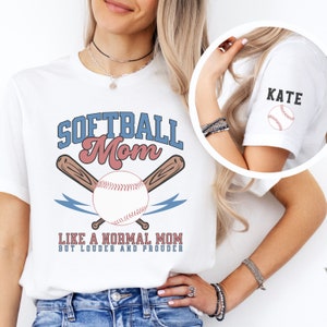 Personalized Softball Mom Shirt with Kids Name on Sleeve, Custom Sports Mom Shirt, Cute Softball Tshirt for Her, Softball Season, Game Day