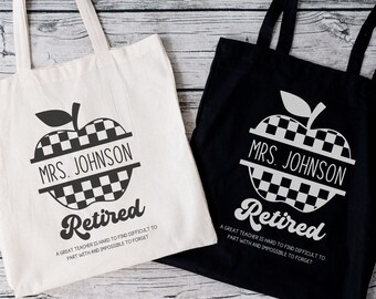 Bolsa de tela personalizada para maestra jubilada, con nombre personalizado, de lona, regalo para maestra jubilada, regalo de fin de curso.