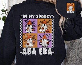 Personalized ABA Therapist Halloween Sweatshirt, BCBA RBT Therapy, Applied Behavior Analysis, Custom Retro Crewneck, Spooky Behavior Tech