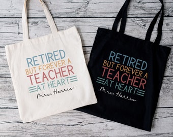 Personalized Teacher Retirement Canvas Tote Bag, Custom Teacher Name Tote, Teacher Retirement Gift, Customized Retirement Gift for Teacher