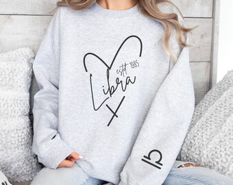 Custom Libra Zodiac Sweatshirt, Zodiac Birthday Gift for Her, Astrology Gift for Libra, Libra Gift Idea, Zodiac Sign Crewneck
