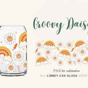 Groovy PNG, 16oz Wrap Template, Libbey Glass Can Wrap, Glass Can Wrap, Peace Sign, Retro Daisy Png, Boho, Retro Glass Cup Wrap, Daisy SVG