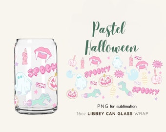 Pastel halloween png, Ghost Libbey Glass wrap PNG, 16oz Libbey Full Wrap PNG, Pink Spooky PNG, Libbey Template