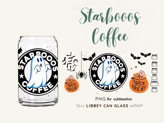 Halloween Cup wrap, Starbooos Coffee, Ghost PNG, Halloween png, Ghost Libbey Glass wrap PNG, 16oz Libbey Full Wrap PNG, Libbey Template