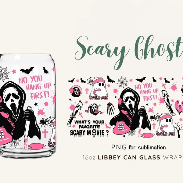 Horror Glass Wrap png, No you hang up PNG, 16oz Libbey Full Wrap PNG, Scary movie PNG, Libbey Template