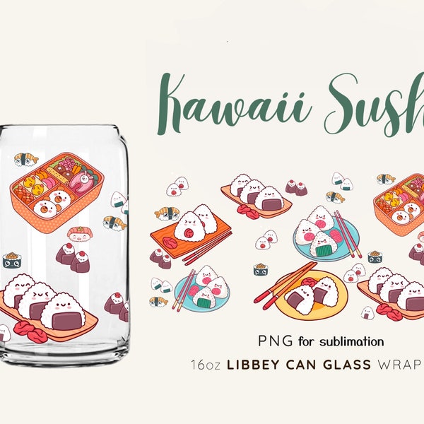 Spring Kawaii Tumbler, 16oz Glass Can Wrap, 16oz Libbey Can Glass, Kawaii Sushi Tumbler Wrap, Full Glass Can Wrap, Cute Kawaii PNG Clipart