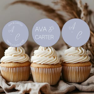 Adorno para cupcakes de boda azul claro, moderno y minimalista / PLANTILLA DIGITAL / Invitación para fiesta estacionaria / Personalizado BL1