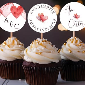 Lot de trois décorations pour cupcakes de mariage | MODÈLE NUMÉRIQUE | faire-part stationnaire | VH1 personnalisé