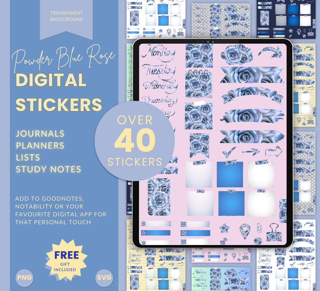Powder Blue Rose Digital Stickers | Notability Stickers | Goodnotes ...