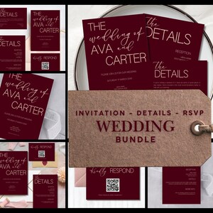 Wedding Invite Modern Burgundy | DIGITAL TEMPLATE | Stationary Party Invitation | Personalized BU1