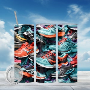 Athletic Running Sneakers Tumbler Wrap - DIGITAL DOWNLOAD for sublimation - 20oz skinny tumbler design
