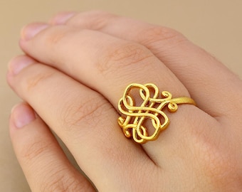 Handmade Gold Knot Ring, Celtic Infinity Statement Ring, Minimal Boho Brass Ring, Unique Gift for Her