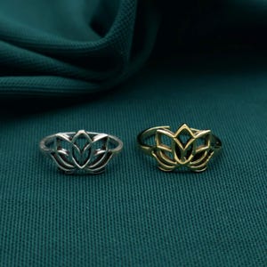 Lotus Flower Ring, Adjustable Gold Silver Ring, Yoga Jewelry, Spiritual Gift for Women, Boho Minimalist Ring