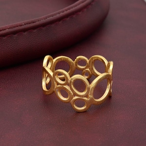 Gold Statement Ring, Open Circle Ring, Adjustable Brass Ring, Boho Geometric Ring, Modern Art Ring, Unique Gift for Her