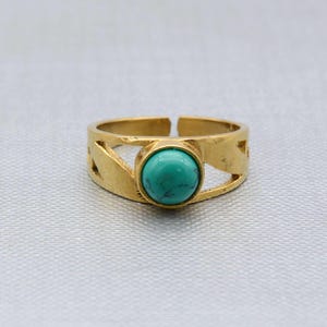 Boho Gold Turquoise Ring – Adjustable Vintage Gemstone Jewelry