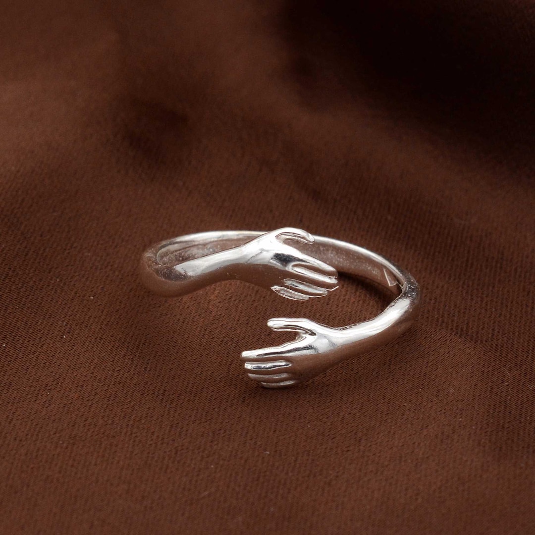 Silver Hug Ring, Adjustable Hand Embrace Ring, Romantic Friendship Gift ...