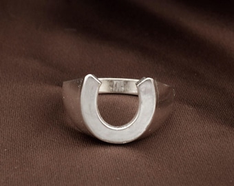 Sterling Silver Horseshoe Signet Ring, Good Luck Ring ,Lucky Charm Ring