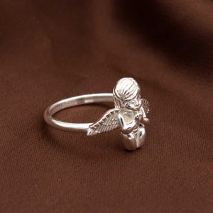 Gold Cherub Angel Ring, Praying Angel Jewelry, Guardian Angel Statement Band, Religious Spiritual Gift, Kneeling Cherub Ring image 5