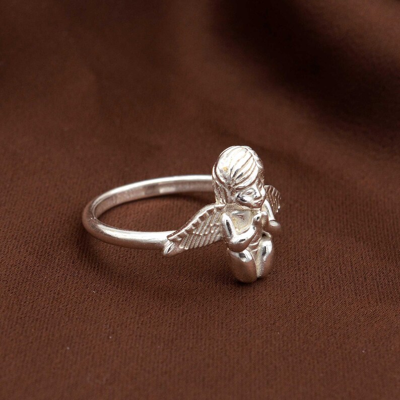 Gold Cherub Angel Ring, Praying Angel Jewelry, Guardian Angel Statement Band, Religious Spiritual Gift, Kneeling Cherub Ring image 5
