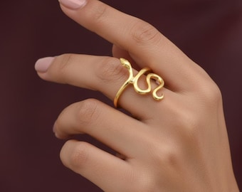 Solid Gold Snake Wrap Ring | Textured Serpent Statement Jewelry