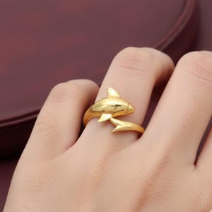 Anello con delfino in oro massiccio 14 carati / Anello con delfino / Anello con delfino in oro / Regalo per lei