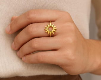 925 Sterling Silver Sunburst Ring, Dainty Open Sun Celestial Ring, Minimalist Boho Jewelry, Sun Ray Stacking Ring, Spiritual Gift for Women