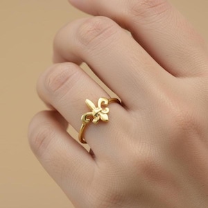 Fleur de Lis French Lily Flower European Royal Symbol Stackable Ring, 14K Gold Plated Ring