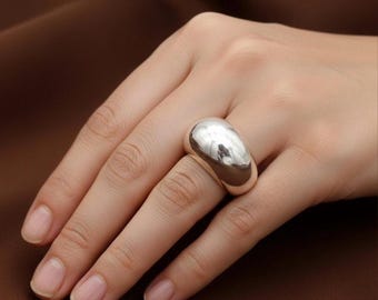 Chunky Silver Dome Ring, Minimalist Bold Statement Ring, Smooth Bubble Ring, Solid Sterling Silver Band, Modern Geometric Wide Ring For Her