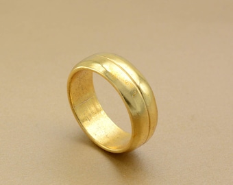 Classic Gold Band Ring with Textured Edges, Boho Minimalist Stacking Ring, Everyday 18k Goldplated Gift for Her