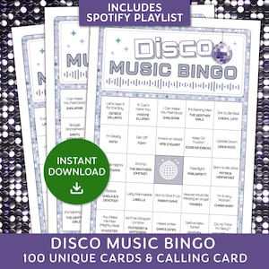 Disco Music Bingo Game, Disco Night Bingo with playlist, Musical Bingo Party, 70s Music Night, Ladies Game Night, Family Reunion Bingo