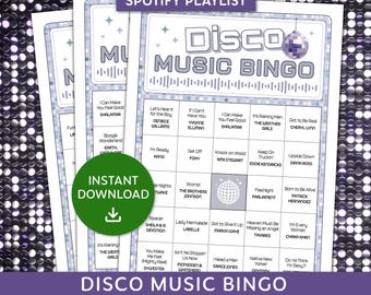 Disco Music Bingo Game, Disco Night Bingo with playlist, Musical Bingo Party, 70s Music Night, Ladies Game Night, Family Reunion Bingo