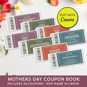 Mothers day coupons, Coupon book for mom, Editable Last Minute Gift, Coupon Book Template, Printable Gift for mothers day