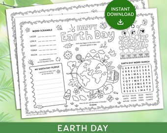 Earth Day Activity Placemat, Earth Day Coloring Activity Place mat, Printable Earth Day Activity Worksheet, Instant Download
