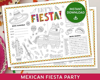 Mexican Birthday Activity Placemat, Mexican Fiesta Party Coloring Activity Placemat, Kids Mexican Birthday Party Favor, Cinco De Mayo
