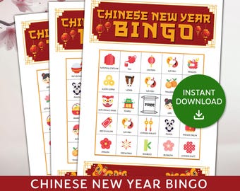 Chinese New Year Bingo, Lunar New Year Bingo, Chinese New Year Party Game, Chinese New Year Picture Bingo, Activity For Kids