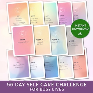 Self Care Challenge, druckbare 30-Tage-Challenge-Karten, Self Care Geschenkbox, Wellnessreise, achtsame Aktivitäten, Sofortdownload