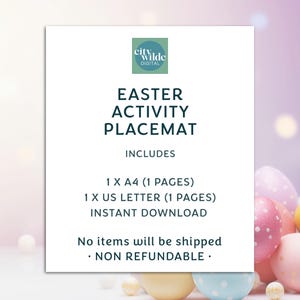 Easter Activity Placemat, Easter Coloring Page, Easter Puzzles Placemat