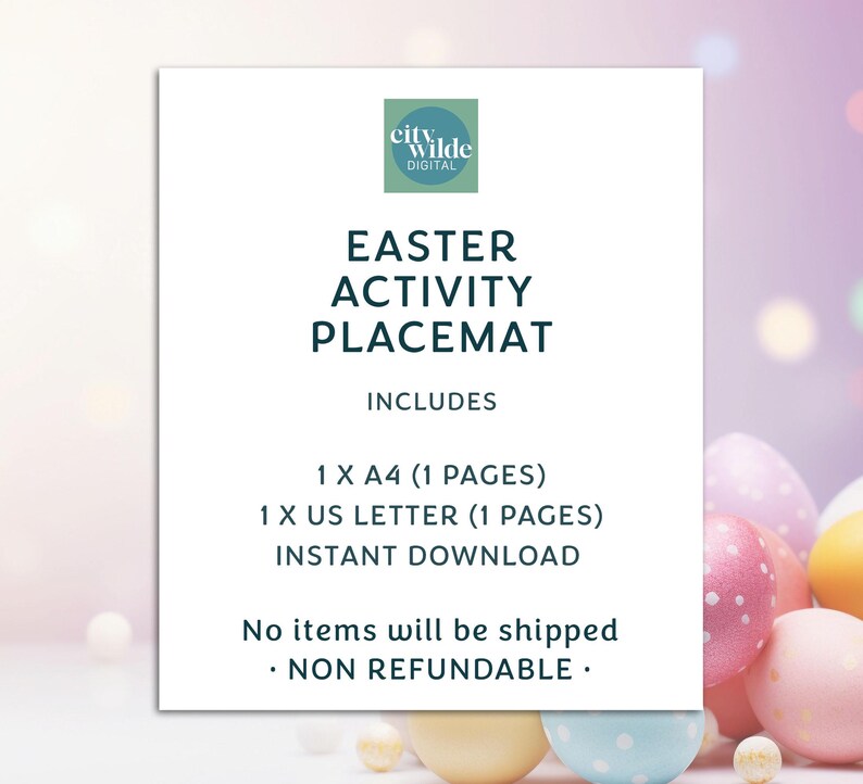 Easter Activity Placemat, Easter Coloring Page, Easter Puzzles Placemat